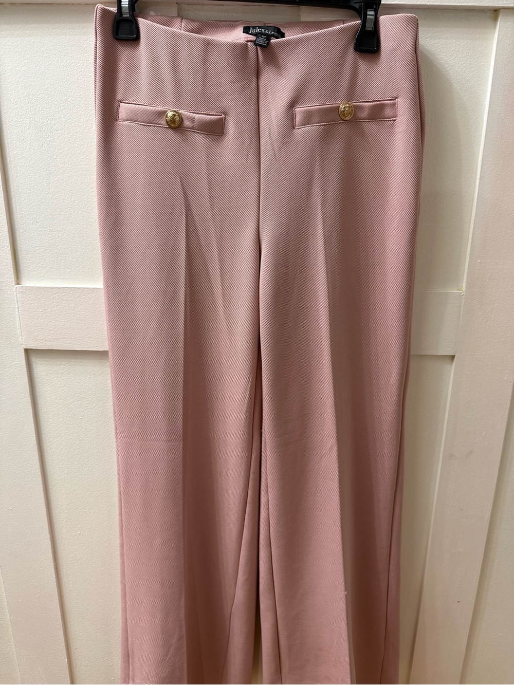 Jules & Leopold Blush Pink Wide-Leg Trousers with Gold Buttons